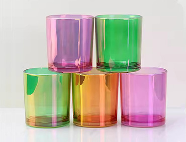 Fancy Electroplated Iridescent Rainbow Glass Containers For Candles Luxury Candle Vessels With Lid and Box