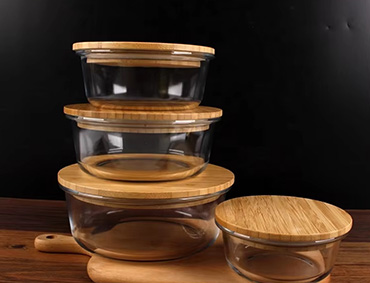 Hot sell round shape High borosilicate glass food container glass lunch box with bamboo lid