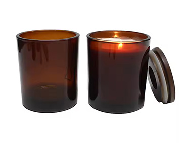 Luxury Frosted Wholesale 8oz 12oz 15oz Custom Logo Candle Vessels Glass Amber Candle Jars with wood Lid For Candle Making